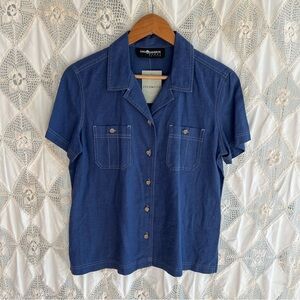 Vintage Blue Short Sleeve Workwear-style shirt by Sag Harbor - M/L